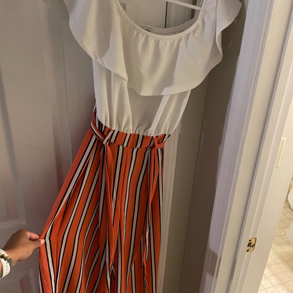 Long pant off the shoulder romper